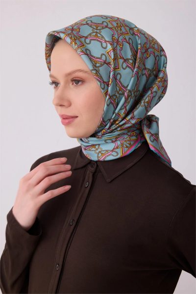 Belli Bebe Mavisi Klasik Desen %100 Twill İpek Eşarp 4328D 51