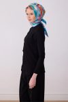 Belli Mavi Soyut Desen %100 Twill İpek Eşarp 4318D 34